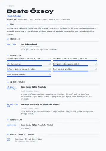 Çocuk Gelişimi Bölümü CV Örnekleri cv indir